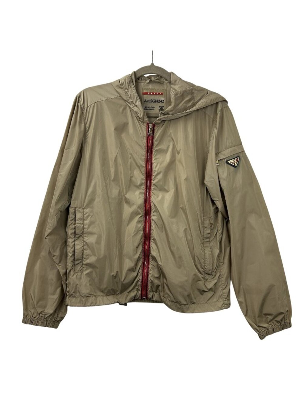 Prada Sport Línea Rossa SGH242 Hooded Windbreaker Jacket Men’s S Full Zip Beige